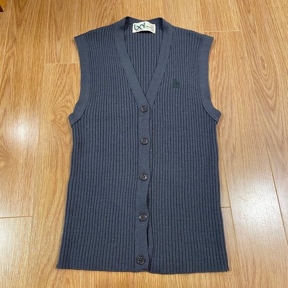 Vintage Sweaters - VINTAGE WOOL RIBBED KNIT SWEATER VEST FROM FRANCE IN GREY